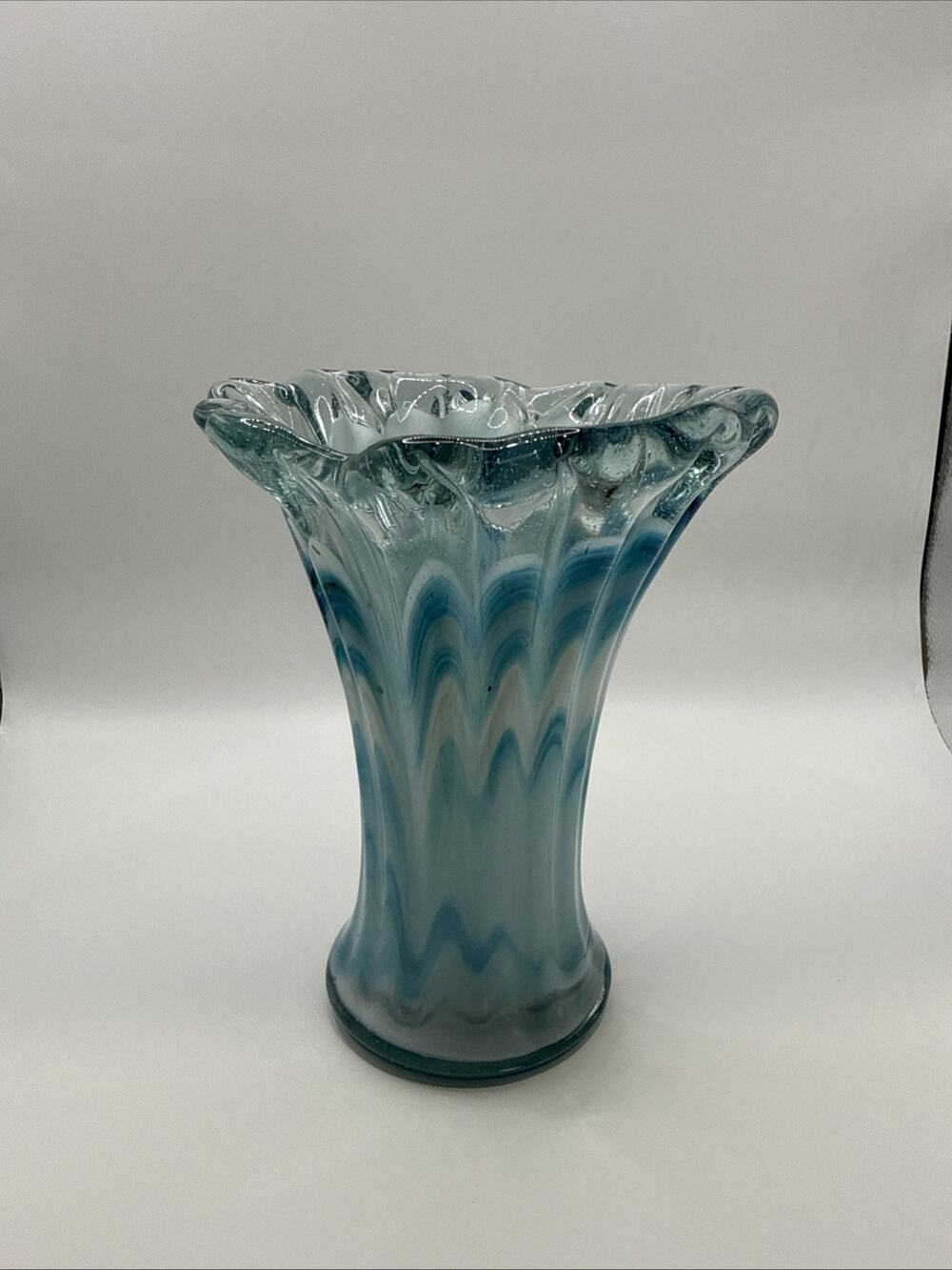 Blue And White Colored Swirl Glass Flower Vase